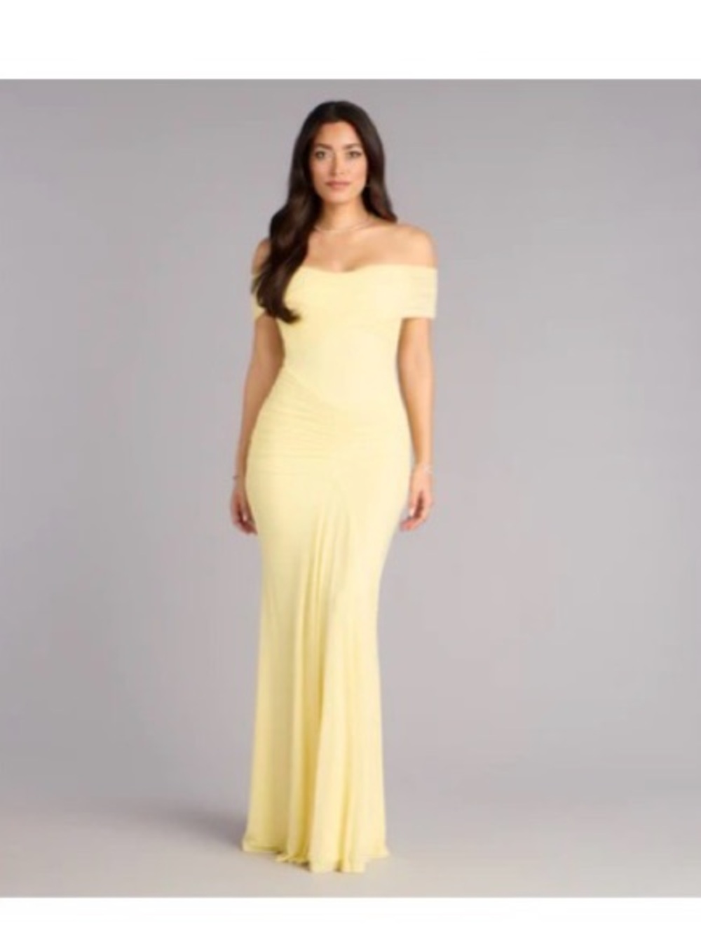 Off-Shoulder Yellow Evening Gown